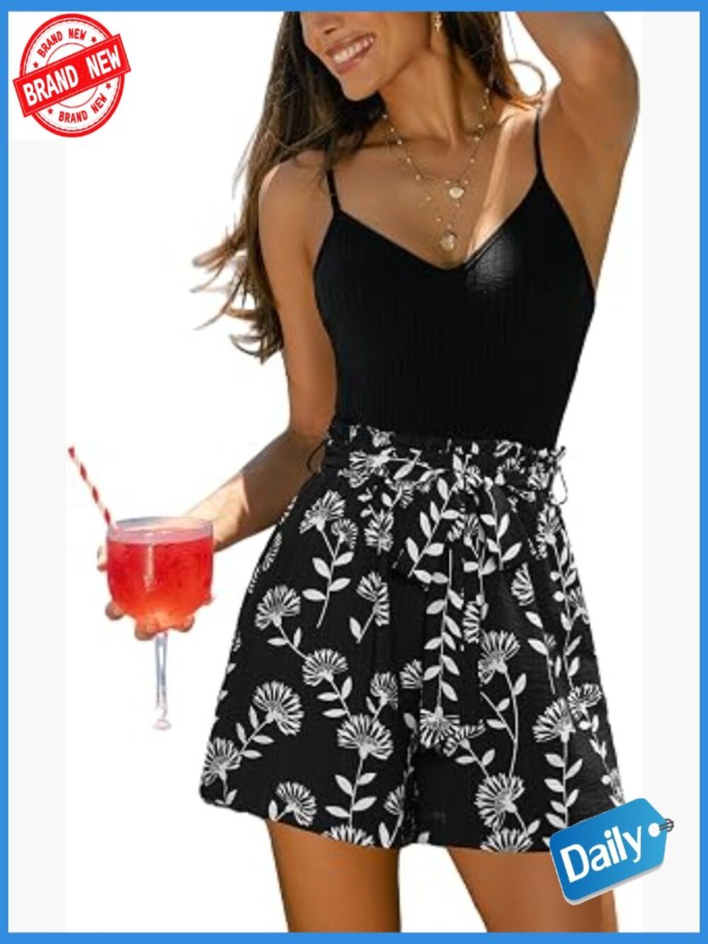 Women's Romper Ribbed Knit Cami Top Paperbag Waist Tie Belt Summer